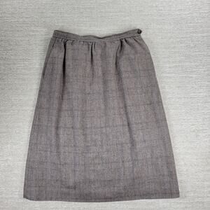 Vintage Evan Picone Wool Blend Plaid Midi Skirt Size 12 Brown USA Made Lined 28”